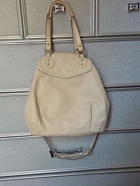 Coach Cream Leather Shoulder Bag with Gold Hardware